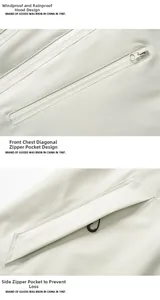 Détails de la veste softshell beige avec tissu coupe-vent et poches zippées sécurisées