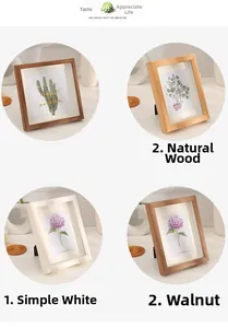 Detail view of solid wood shadow box frames in white, natural, and walnut finishes