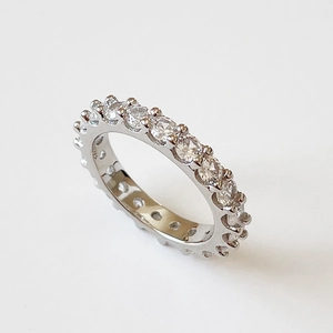 925 Sterling Silver Eternity Ring Minimalist Cubic Zirconia Stackable Band For Women Elegant Jewelry Gift Simple Style