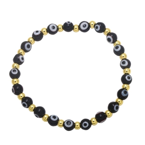 Blue and gold Evil Eye beaded stretch bracelet for women with traditional glass eye charms
