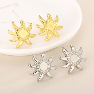 Orecchini a perno a forma di sole in acciaio inossidabile finitura oro e argento