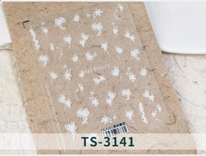 Detail of TS-3141 white floral nail art stickers with delicate hazy flower patterns