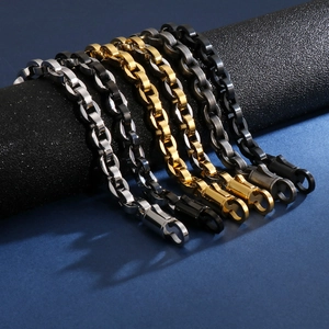 Bracelets à maillons ovales en acier inoxydable pour hommes en argent, or, noir et gris fusil