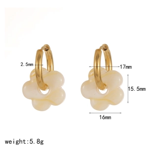 Detailed size chart for stainless steel gold hoops with milky white glass flower charms