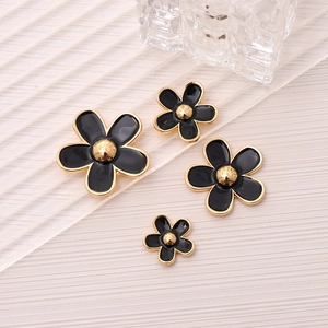 DIY black alloy flower charms with gold edges for phone cases and shoe accessories