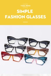 Flat lay of trendy cat-eye glasses frames in multiple colors like black and leopard print