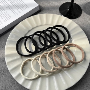 6-piece set of durable elastic solid color fabric hair ties in beige and black tones