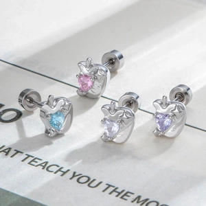 Apple Shaped Cartilage Piercing Stud Heart Cubic Zirconia Titanium Steel Copper Screw Back Jewelry For Women