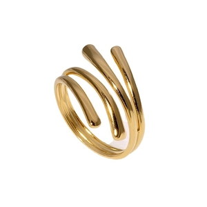Minimalist spiral layered open ring in gold finish with modern geometric line design