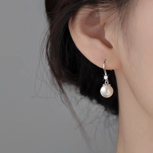 Boucles d'oreilles élégantes en argent S999 avec perles et zircon pour femmes