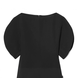 Haut noir élégant pour femme avec manches bouffantes, col rond et fermeture éclair