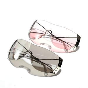 Rimless Shield Sunglasses Y2K Future Style Metal Frame With Rhinestone Punk Hip Hop Eyewear For Men Women UV400