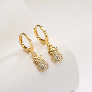18K gold plated pineapple earrings with micro-inlaid zircon in minimalist design