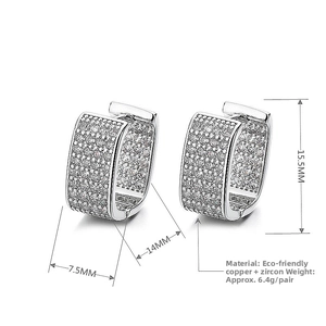 Detailed dimensions of silver U-shaped zirconia earrings with polished copper base