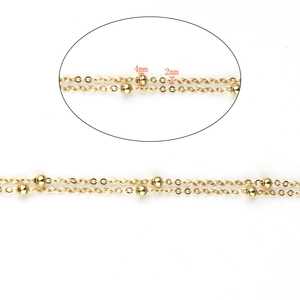 Flat cross chain with 4mm beads made of copper plated gold for necklace DIY components