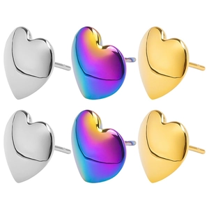 Detailed set of 304 stainless steel heart earrings in silver, rainbow, and gold finishes