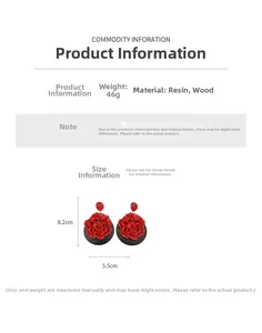 Detail of red flower drop earrings with size 8.2cm x 5.5cm and 46g weight specifications