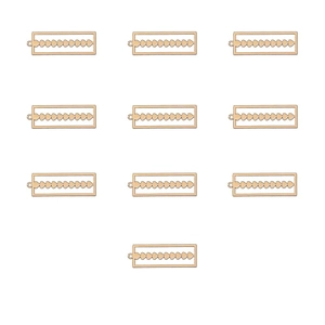 Detail view of 10 rectangular wooden pendants with wave carvings and KC gold metal loops