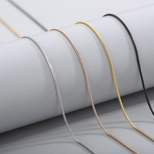 Minimalist snake chain necklaces in silver, rose gold, gold, and black stainless steel