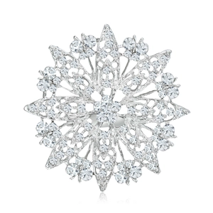 Elegant silver sunflower brooch with sparkling rhinestones for suits and dresses