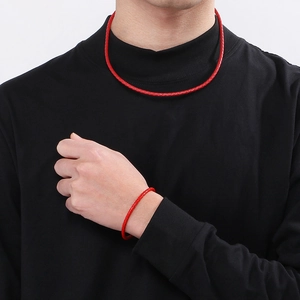 Ensemble collier et bracelet en cuir tressé rouge avec fermoir magnétique en acier