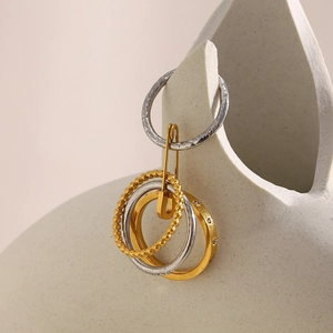 18K gold plated stainless steel four-layer pin and star rings set for elegant layering