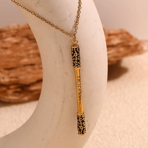 18K gold-plated Ruyi Jingu Bang staff pendant necklace with black enamel cloud patterns
