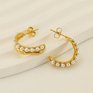 Boucles D'oreilles Puces Künstliche Perle En Forme De C Acier Inoxydable Plaqué Or 18K Style Français Chic Pour Femmes