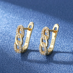 Elegant gold-plated S925 sterling silver chain earrings with pavé cubic zirconia