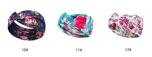 Three bohemian floral knotted headbands featuring tropical leaf and rose patterns