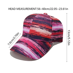 Detailed size chart for retro graffiti baseball cap showing head circumference and brim dimensions