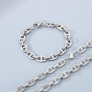 Set collana e bracciale a catena a naso di maiale in acciaio inossidabile argento