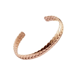 Elegant rose gold wheat-pattern open cuff bracelet in durable stainless steel