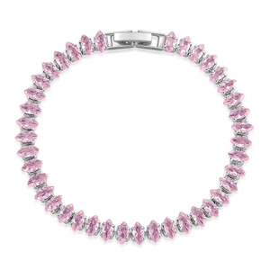 Detail of pink marquise-cut crystals set in a silver metal luxury bracelet for women