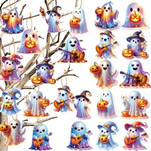 Halloween Ghost Hanging Tags Cardstock Paper Ornaments For Party Home Decor Cute Cartoon Ghost Tags With Hemp Rope DIY
