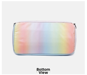 Detailed bottom view of the rainbow gradient fitness bag showing soft padded fabric