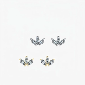 Orecchini A Lobo Corona Con Zirconia Marquise E Perno In Argento Sterling 925 Gioielli Foglia Delicati Per Donne