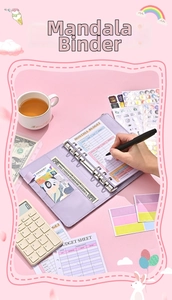Detailed interior of purple PU leather A6 binder with card slots and metal 6-hole ring