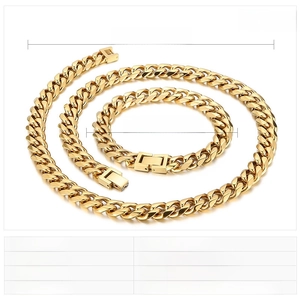 Macro detail of 10mm gold Cuban link chain set with square safety clasp dimensions