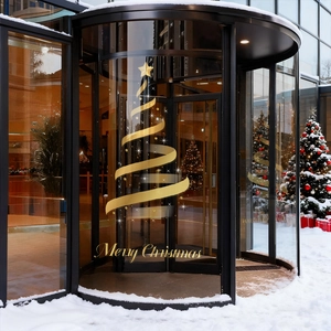 Golden Christmas Tree Window Clings Static Cling PVC Stickers For Glass Door Double Sided Merry Christmas Festive Holiday Decor