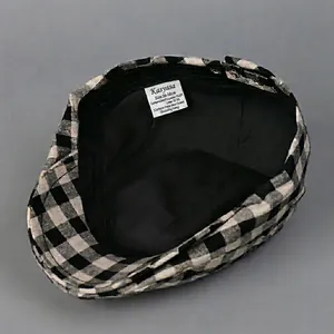 Béret classique à carreaux noir et blanc avec doublure en polyester et lin