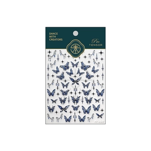 Blue butterfly nail art stickers with gold foil accents and glitter star designs M-369