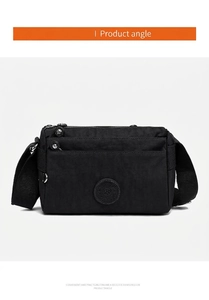 Black nylon multi-pocket crossbody bag with adjustable strap for casual daily use