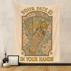 Bohemian tarot tapestry featuring mystical hand design and 'Your Fate is in Your Hands' text