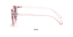 Detailansicht des rosa transparenten Rahmens mit E5112 Modellinfo und Scharnier