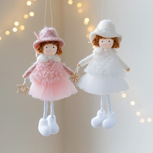 Christmas Angel Doll Pendant Plush Mesh Yarn Hanging Ornament For Christmas Tree Decor Cute Nordic Style Girl Gift