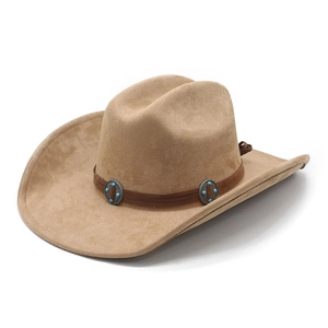 Chapeau De Cowboy Western Rétro Ethnique Large Bord Suède Jazz Cap Avec Décor De Bande Métallique Turquoise Pour Hommes Femmes