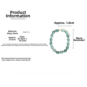 Detailed size specifications for the vintage oval resin necklace in teal and gold