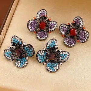 Butterfly Flower Earrings Copper Zircon Inlaid With Silver Earring Post Vintage Luxury Style Women Accessories