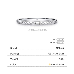 S925 sterling silver geometric ring with hammered texture and rectangular zircon stone